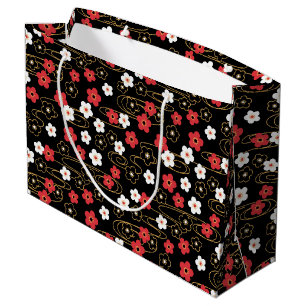 Sacola Para Presentes Grande Flores de Flor de Flor de Cereja Black Sakura no J