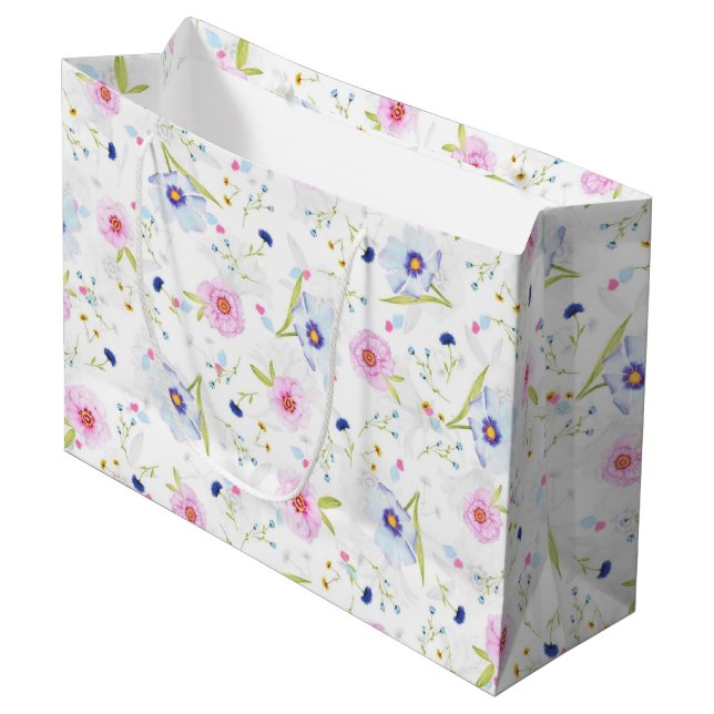 Sacola Para Presentes Grande Flores de Jardim Frescas (Frente inclinada)
