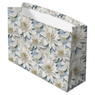 Sacola Para Presentes Grande Flores de Lotus Branco Azul