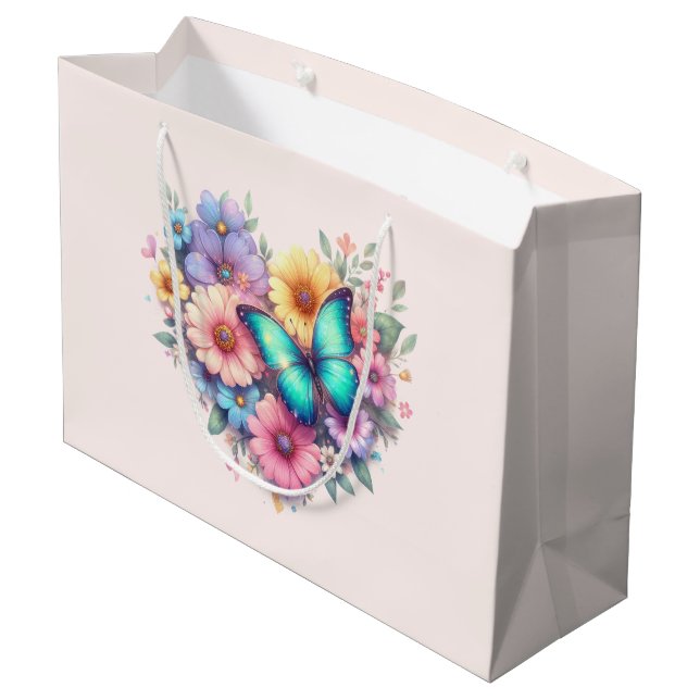 Sacola Para Presentes Grande Flores de Margarida com uma Bela Borboleta (Verso inclinado)