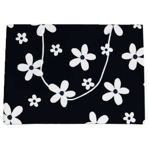 Sacola Para Presentes Grande Flores de Margarida Negra-Negra Summer Boho