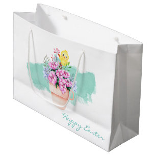 Sacola Para Presentes Grande Flores De Mola Com Pintinho De Páscoa