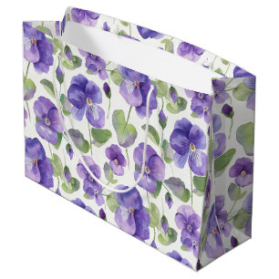 Sacola Para Presentes Grande Flores de Pansy Roxo Estilo Aquarela