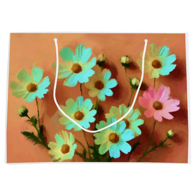 Sacola Para Presentes Grande Flores de Zinnia Elegans (Frente)