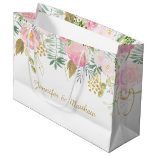 Sacola Para Presentes Grande Flores Douradas de Água Rosa Escamufladas Flores G
