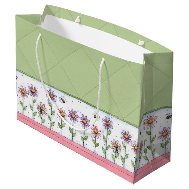 Sacola Para Presentes Grande Flores e Abelhas (Verso inclinado)