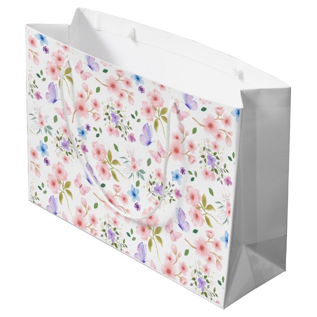 Sacola Para Presentes Grande Flores e Borboletas (Verso inclinado)