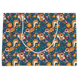 Sacola Para Presentes Grande Flores e esquilos de primavera