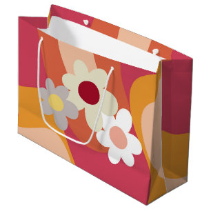 Sacola Para Presentes Grande Flores e ondas de estilo retrô