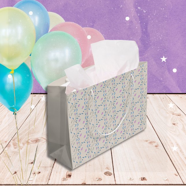 Sacola Para Presentes Grande Flores em cascata azuis e rosa (Criador carregado)