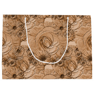 Sacola Para Presentes Grande Flores em relevo-Brown-GIFT BAG L