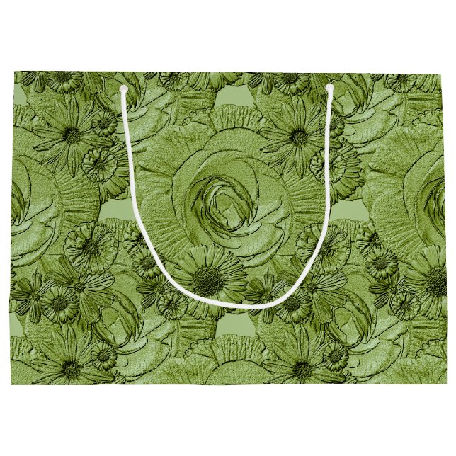 Sacola Para Presentes Grande Flores em relevo-Green-GIFT BAG L (Verso)