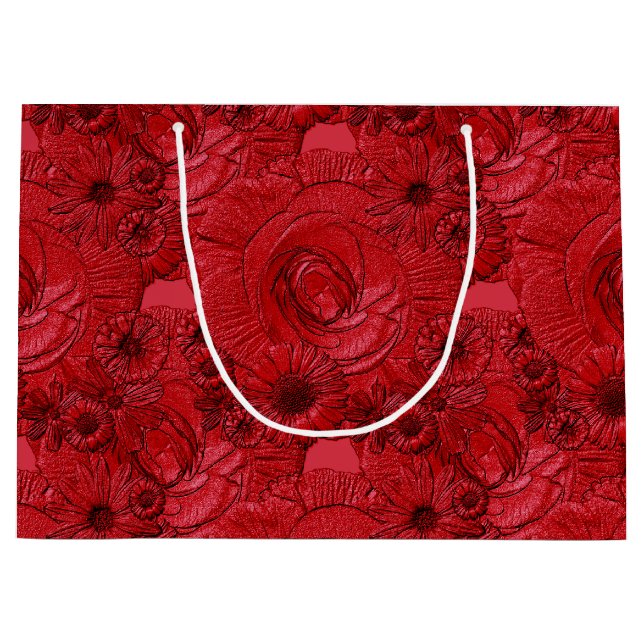 Sacola Para Presentes Grande Flores em relevo-Red-GIFT BAG L (Frente)