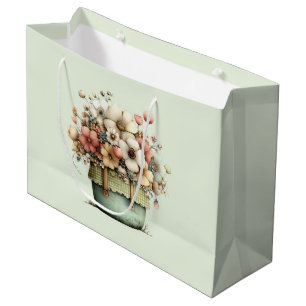Sacola Para Presentes Grande Flores em um Vaso Aconchegante Fofo