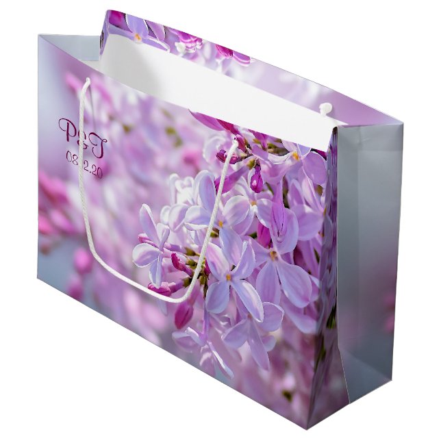 Sacola Para Presentes Grande Flores lilás rosa (Frente inclinada)