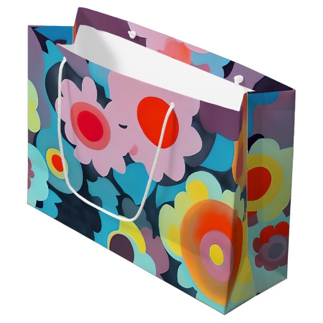 Sacola Para Presentes Grande Flores mod retro  (Frente inclinada)