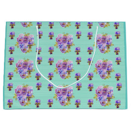Sacola Para Presentes Grande Flores pansas florais Aqua Stripe Gift Bag