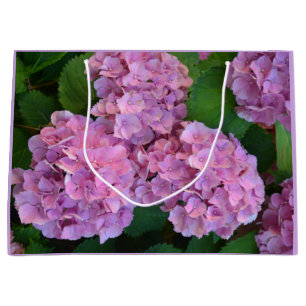 Sacola Para Presentes Grande Flores rosa pastel Hortensia hydrangea