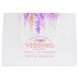 Sacola Para Presentes Grande Flores roxas cor-de-laranja-casada favorecem o obr