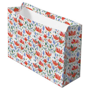 Sacola Para Presentes Grande Flores Selvagens Cor De Água, Vermelho E Azul Suav