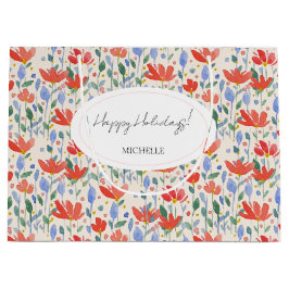 Sacola Para Presentes Grande Flores Selvagens Cor De Água, Vermelho E Azul Suav