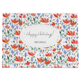 Sacola Para Presentes Grande Flores Selvagens Cor De Água, Vermelho E Azul Suav