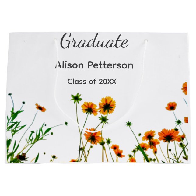 Sacola Para Presentes Grande Flores silvestres amarelas alaranjadas modernas e  (Frente)