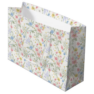 Sacola Para Presentes Grande Flores Silvestres Rosa Amarelo Azul Estilo Aquarel