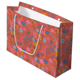 Sacola Para Presentes Grande Flores Vermelhas Modernas Boho de Flores Silvestre