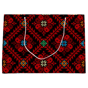 Sacola Para Presentes Grande Flores vermelhas Palestina Embroiderme tatreez Pad