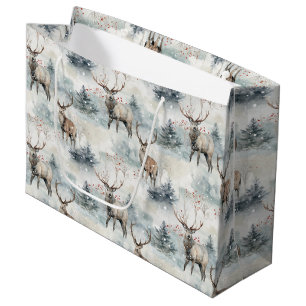 Sacola Para Presentes Grande Floresta de Veados em Aquarela de Inverno (4)