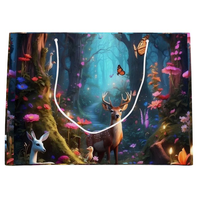 Sacola Para Presentes Grande Floresta Encantada Um Oásis Místico (Frente)