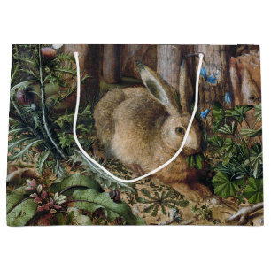 Sacola Para Presentes Grande Floresta Vintage Hare Natureza Escura Cottagecore
