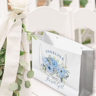 Sacola Para Presentes Grande Flower Girl Blue Peony Casamento Floral Obrigado