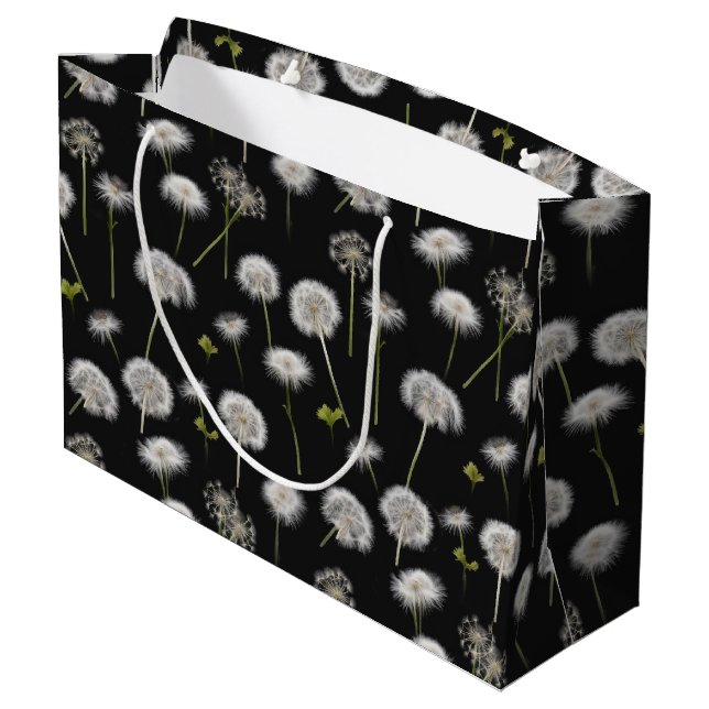 Sacola Para Presentes Grande Fluffy Dandelions Em Preto (Verso inclinado)