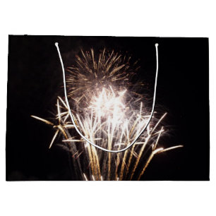 Sacola Para Presentes Grande Fogos de artifício brancos e Dourados I Celebração