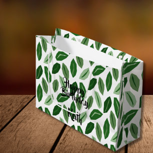 Sacola Para Presentes Grande Folgas verdes na barra de presentes personalizável