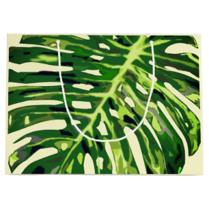 Sacola Para Presentes Grande Folha de Monstera Tropical