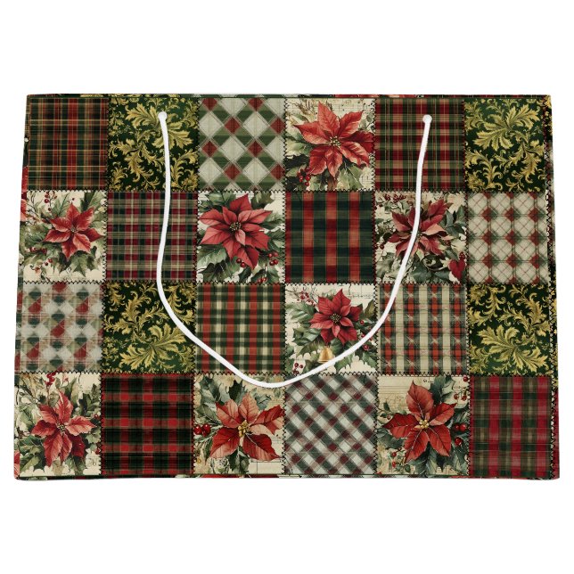 Sacola Para Presentes Grande Folha de Presente Xadrez de Natal Russa Vermelho (Frente)