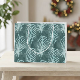 Sacola Para Presentes Grande Folha Tropical Aguamarinha em Aquarela