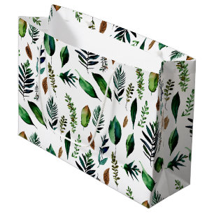 Sacola Para Presentes Grande Folhagem Verde Natureza Botânica