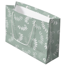Sacola Para Presentes Grande Folhas Botânicas Verde Teal