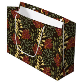 Sacola Para Presentes Grande Folhas de bordo vermelhas escuras em padrão floral