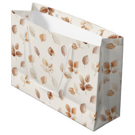 Sacola Para Presentes Grande Folhas de Outono Creme Dourado