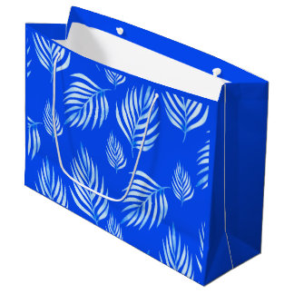 Sacola Para Presentes Grande Folhas de Palmeira Tropical em Azul Real