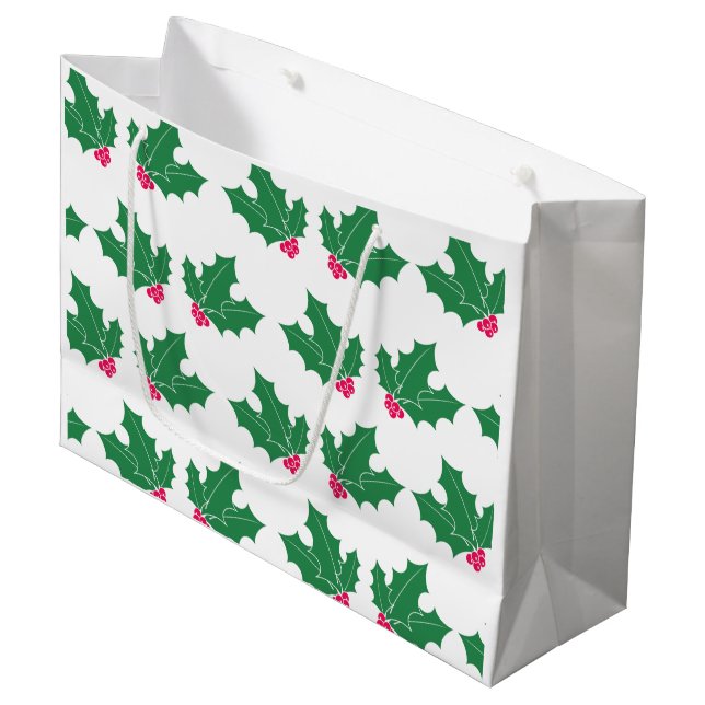 Sacola Para Presentes Grande folhas e bagas com padrão (Frente inclinada)