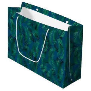 Sacola Para Presentes Grande Folhas tropicais azuis verdes