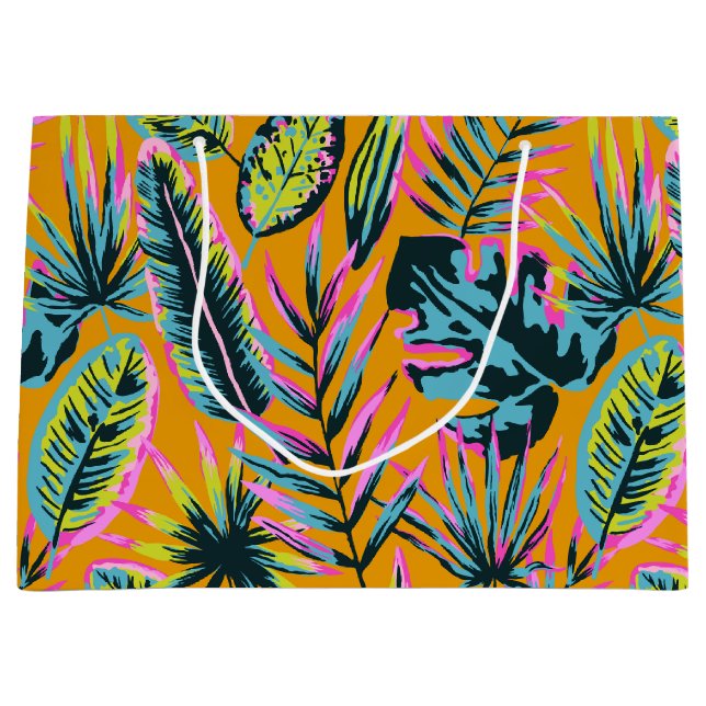 Sacola Para Presentes Grande Folhas Tropicais Havaianas E Plantas Padrão-Impres (Frente)