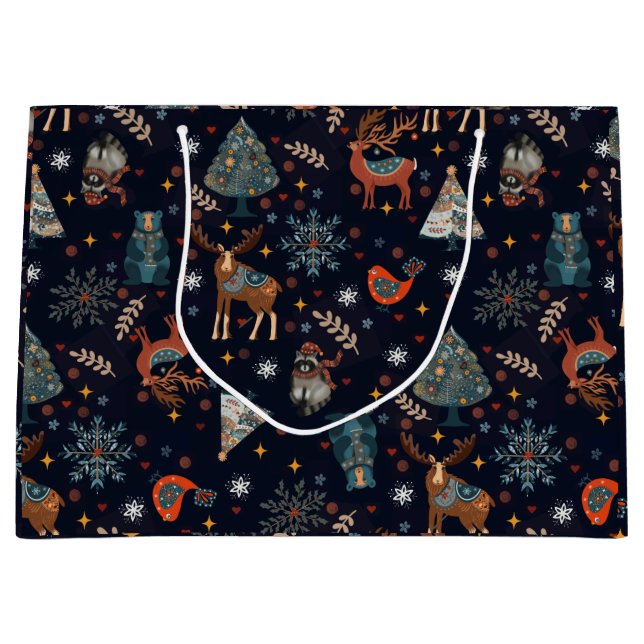 Sacola Para Presentes Grande Folk Art Christmas  (Frente)