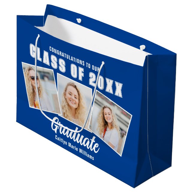 Sacola Para Presentes Grande Formando Blue Graduation Photo Collage 2025 (Frente inclinada)
